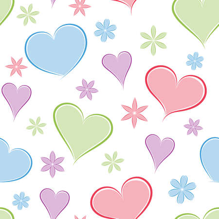 Heart seamless background with flowersのイラスト素材
