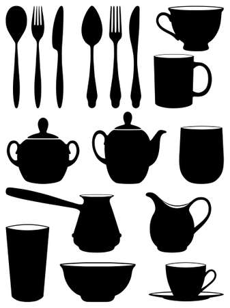 Set of silhouettes dishes. Vector illustration.のイラスト素材