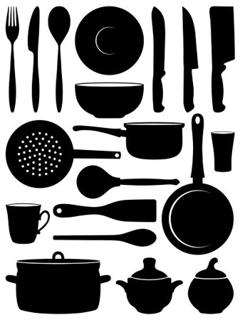  Set of silhouettes dishes.  illustration.のイラスト素材