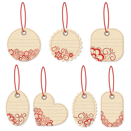 Tags with flower pictures.  illustration.のイラスト素材