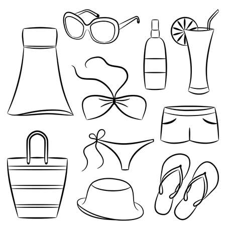 A set of beach accessories のイラスト素材