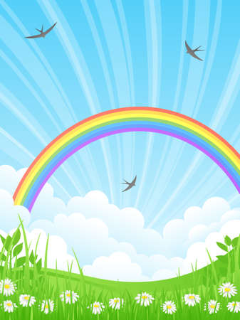 Landscape with a Rainbow. Vector illustration.のイラスト素材