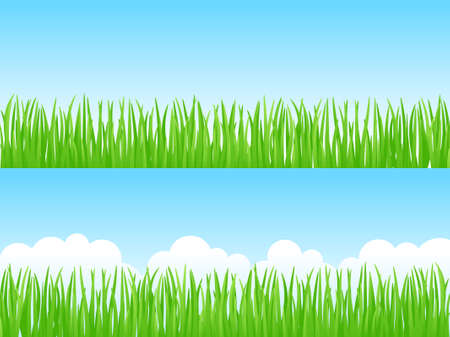 Two natural background with green grass.Vector illustration.のイラスト素材