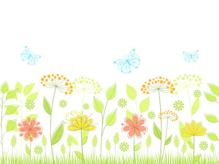 Floral seamless background with flowers and   butterflies. のイラスト素材