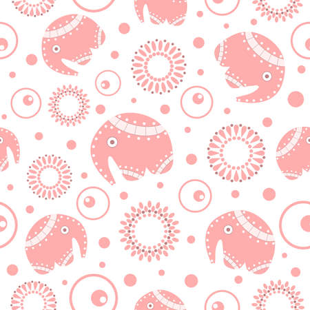 Seamless background with elephants and flowers. Vector Illustration. のイラスト素材