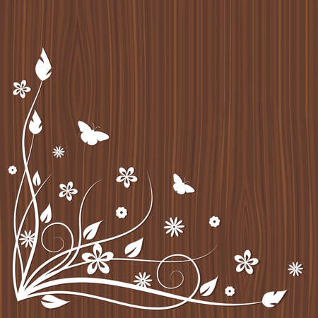 Floral composition on a wooden background のイラスト素材
