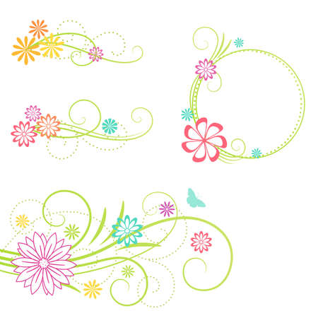 Floral frame and design elements. Vector illustration.のイラスト素材