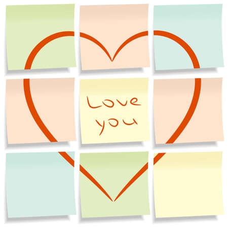 Sticky notes with heart. Vector illustration.のイラスト素材