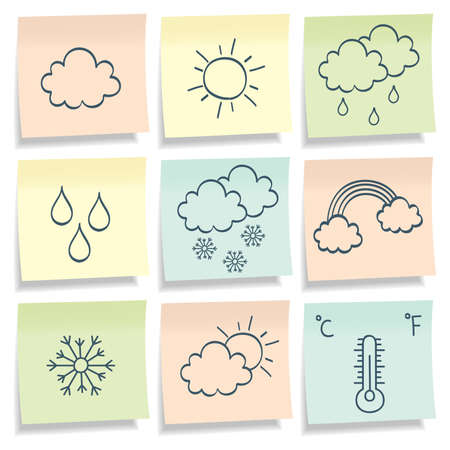Sticky notes with weather simbols. Vector illustration.のイラスト素材