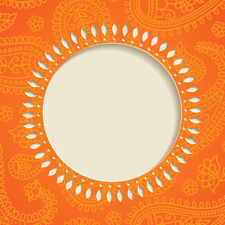 Orange  frame with  paisley pattern illustrationのイラスト素材
