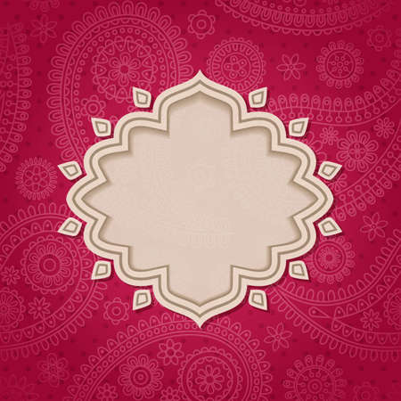 Frame in the Indian style in the background with paisley pattern. Vector illustration. のイラスト素材