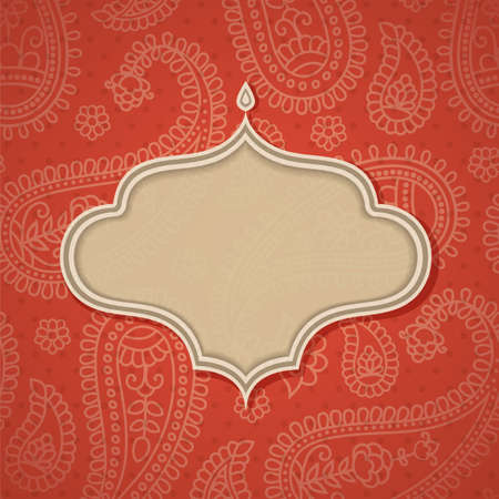Frame in the Indian style in the background with paisley pattern. Vector illustration. のイラスト素材