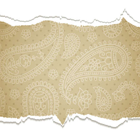 Torn paper with a paisley pattern.のイラスト素材