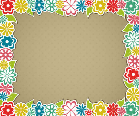 Retro floral frame on the beige backgroundのイラスト素材