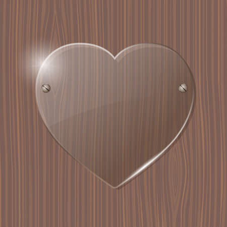 Glass Heart frame on a wooden background. のイラスト素材