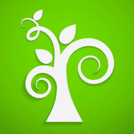 Eco icon  Paper tree on green background  Vector illustration のイラスト素材