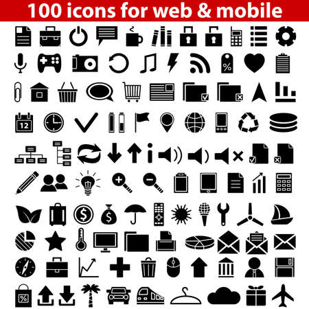 Set of 100 universal icons for web and mobile  Vector illustration のイラスト素材