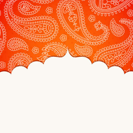 Frame in the Indian style on the background with paisley pattern. Vector illustration.のイラスト素材