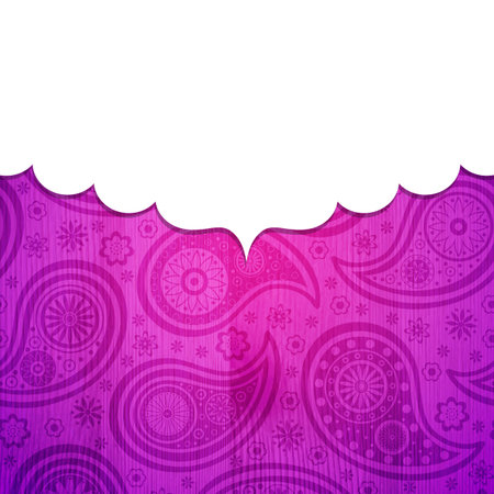 Frame in the Indian style on the wooden background with paisley pattern. Vector illustration.のイラスト素材