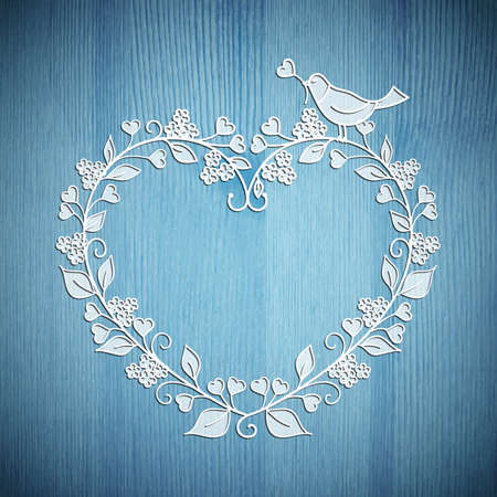 Floral frame with bird on a wooden backgroundのイラスト素材