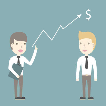 Business situation. Businessman presents a growth chart. Vector illustration.のイラスト素材