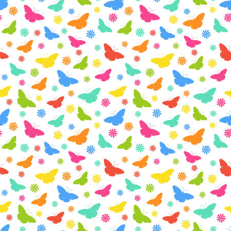 Seamless background with multicolored butterflies. Vector illustration.のイラスト素材