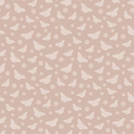 Seamless pattern with white butterflies on a beige background. Vector illustration.のイラスト素材
