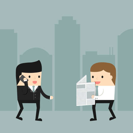 Business situation. Businessmen walking in the city. Vector illustration.のイラスト素材