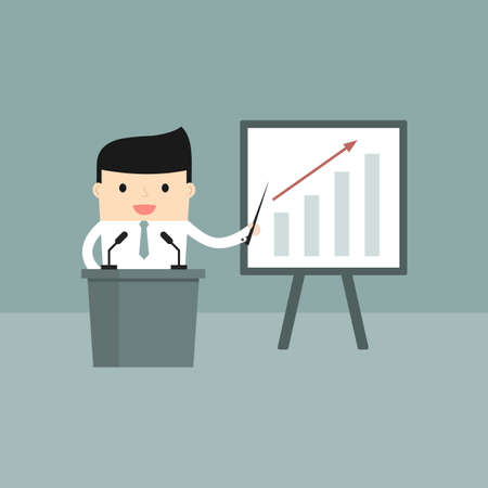 Business situation. Businessman presents a growth chart. Vector illustration.のイラスト素材