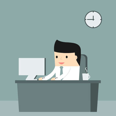Business situation. Businessman in the office workplace. Vector illustration.のイラスト素材