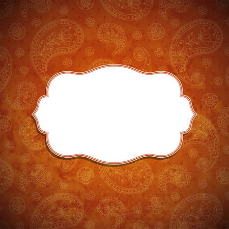Frame in the Indian style in the background with paisley pattern. Vector illustration.のイラスト素材