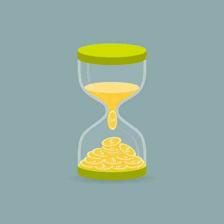 Hourglass. The sand is converted into money. The concept of the transformation of time into money....