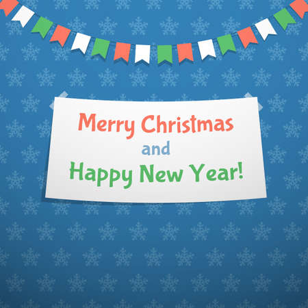 Congratulations on Christmas and New Year. A poster on a blue background with snowflakes. Vector illustration.のイラスト素材