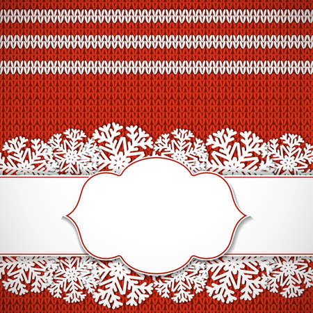 Christmas knitted background with snowflakes. Vector illustration.のイラスト素材