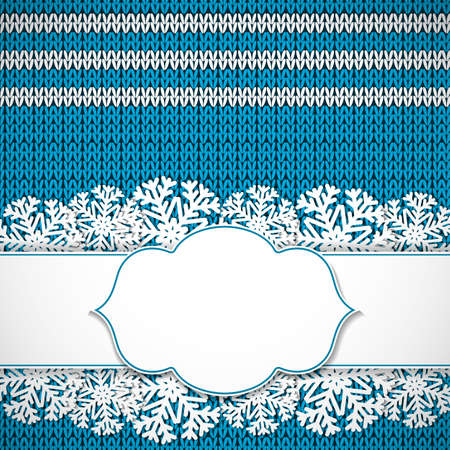 Christmas knitted background with snowflakes. Vector illustration.のイラスト素材