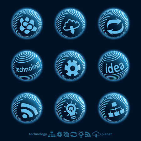 A set of abstract techno planet icons.のイラスト素材