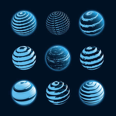 Set of abstract blue round icons.のイラスト素材