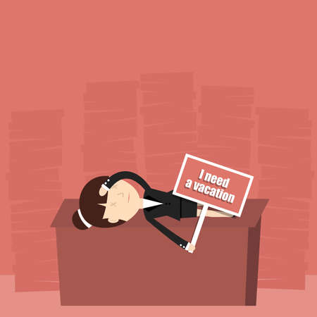 Business situation. Tired businesswoman needs a vacation.のイラスト素材
