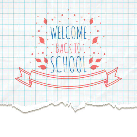 School background on the texture of crumpled and torn paper. Vector illustration.のイラスト素材