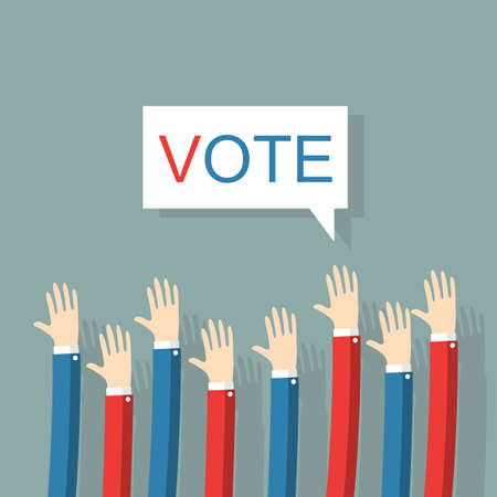 Voting picture. People vote. Hands raised up.のイラスト素材