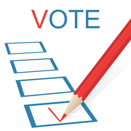Voting concept picture. Pencil draws a check mark.のイラスト素材