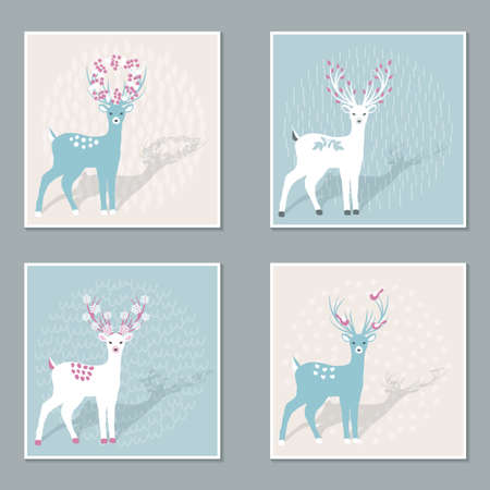 Set of Christmas cards with Deer for your Christmas 
design. Vector illustration.のイラスト素材