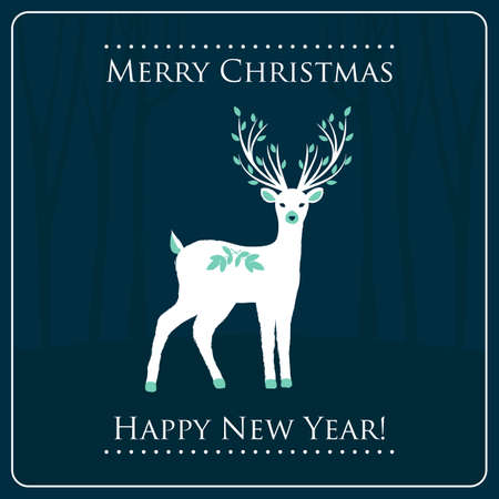 New Year and Christmas card with a deer. Vector illustration.のイラスト素材