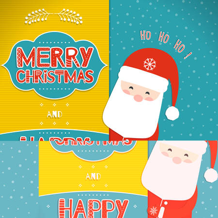 This is a bright congratulatory Christmas background with Santa Claus. Inscriptions Merry Christmas and Happy New Year with the letters in the Scandinavian style. Ho-Ho-Ho. Vector illustration.のイラスト素材