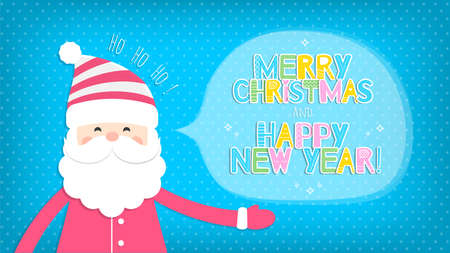 Christmas background with Santa Claus and the inscriptions Merry Christmas and Happy New Year. Ho-Ho-Ho. Vector illustration.のイラスト素材