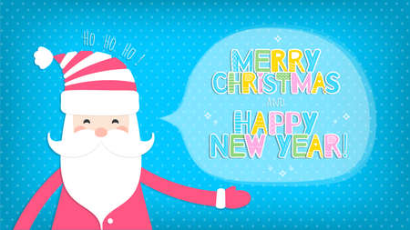 Christmas background with Santa Claus and the inscriptions Merry Christmas and Happy New Year. Ho-Ho-Ho. Vector illustration.のイラスト素材