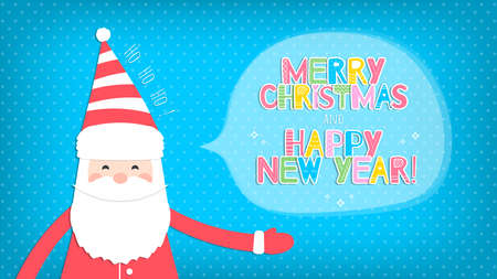 Christmas background with Santa Claus and the inscriptions Merry Christmas and Happy New Year. Ho-Ho-Ho. Vector illustration.のイラスト素材