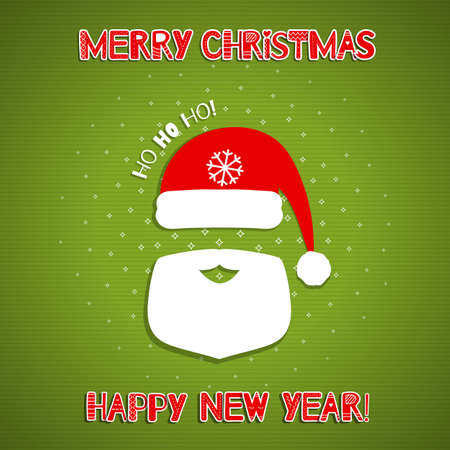 Christmas background with Santa Claus beard, mustache 

and hat. iA inscriptions Merry Christmas and Happy New 

Year! Ho-Ho-Ho! Vector illustration.のイラスト素材