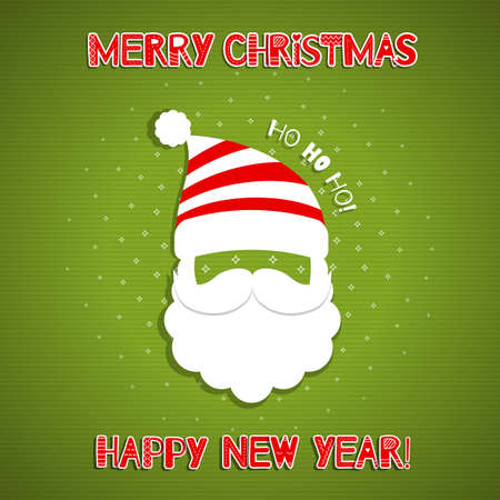 Christmas background with Santa Claus beard, mustache 

and hat. iA inscriptions Merry Christmas and Happy New 

Year! Ho-Ho-Ho! Vector illustration.のイラスト素材
