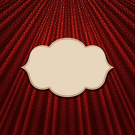 Beautiful frame on a red textile effect background with golden polka dots. Vector illustration.のイラスト素材